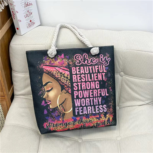 Women's Cool Art African Girl Canvas Tote Bag Large Capacity