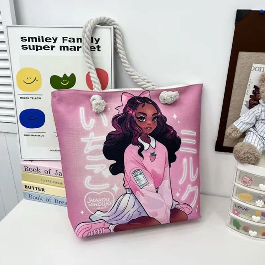 Women's Cool Art African Girl Canvas Tote Bag Large Capacity